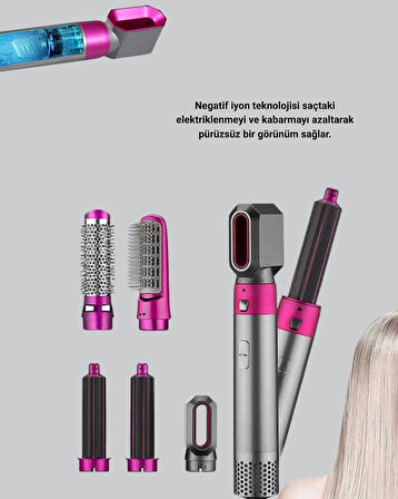 5’i 1 Arada Saç Şekillendirme Seti Negatif İyon Teknolojili ve Hızlı Kurutmal