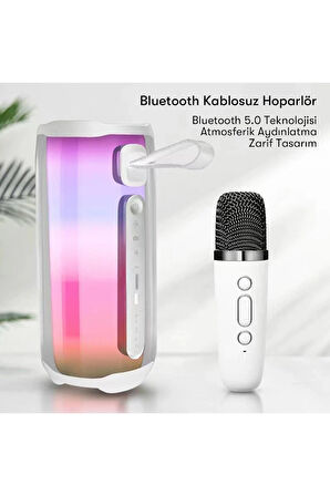 Pluse 5 Mikrofonlu RGB Kablosuz Hoparlör - Beyaz-(5796)