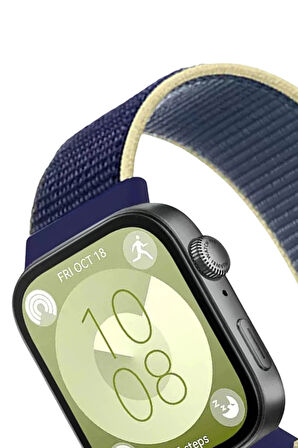Huawei Fit 4 Hasırlı Cırtcırtlı Kordon - Sarı-Lacivert-(5796)