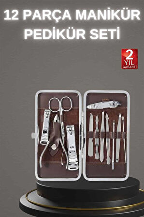 12 Parça Paslanmaz Çelik Kompakt ve Taşınabilir Manikür Makası Tırnak Makası