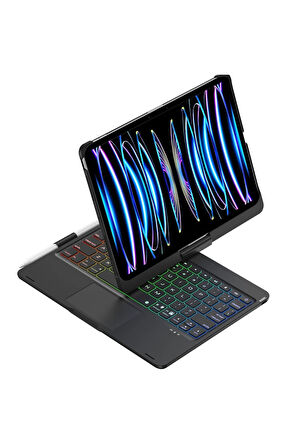 iPad Pro 11 (2024) F11 ATS Kılıf Magic Dönen Klavyeli Tablet Kılıf - Siyah-(579