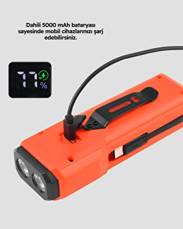 5000 mAh Bataryalı Bisiklet Farı COB Çakar Çok Fonksiyonlu