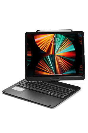 iPad Pro 12.9 (2021) Kılıf Magic Dönen Klavyeli Tablet Kılıf - Siyah-(5796)
