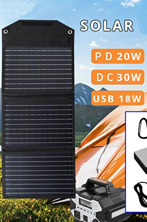 SH-03 30W Hızlı Şarj Taşınabilir Güneş Enerji Paneli Şarj İstasyonu - Siyah