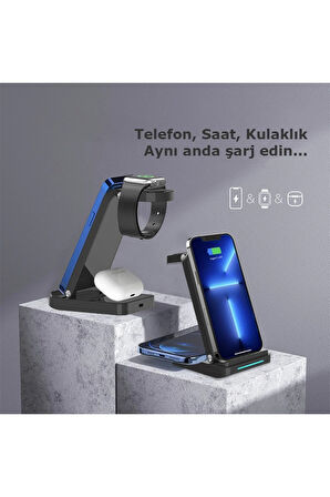 S90 4in1 Kablosuz Şarj Masaüstü Set - Siyah-(5796)