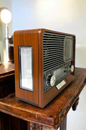 Ahşap Görünümlü Retro Bluetooth Radyo USBAUX Ve SD Kart Girişli