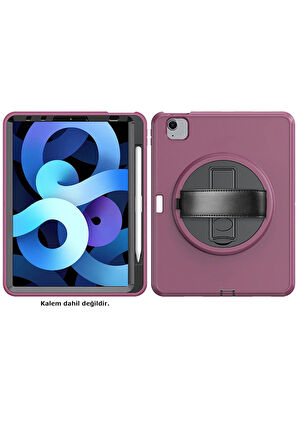 iPad 2022 10.9 (10.nesil) Kılıf Hand Strap Tablet Kılıfı - Mürdüm-(5796)