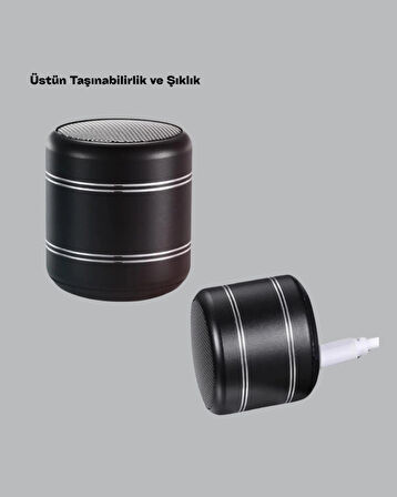 Mini Silindir Kablosuz Hoparlör Güçlü Ses 4W Bas + TWS Senkron Özellik