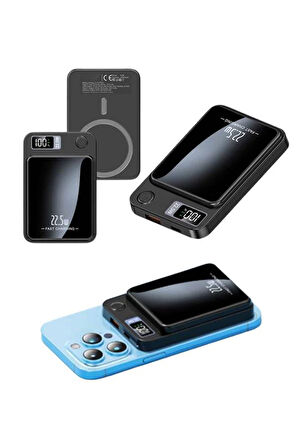 Taşınabilir Şarj Magsafe Powerbank 10.000 mAh Hızlı Şarj Led Göstergeli Kablo