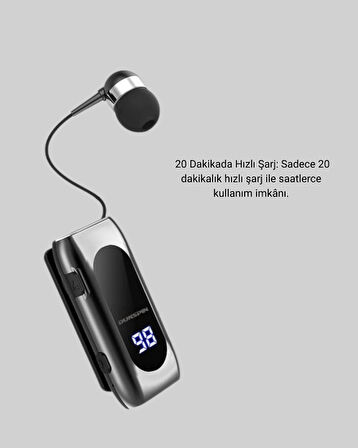Bluetooth 5.2 Klipsli Kablosuz Kulaklık – Dijital Ekran & Titreşimli Uyarı