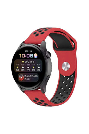 Watch 22mm Spor Delikli Kordon - Kırmızı-Siyah-(5796)