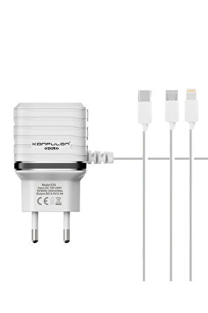 C33 Hızlı Şarj Cihazı 3in1 (Dahili Micro USB Kablolu)-(5796)