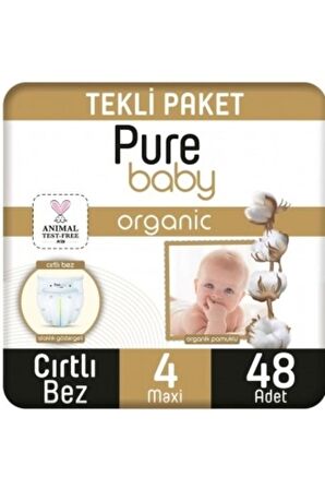 Pure Baby Organic 4 Numara Maxi 48'li Cırtlı Bez