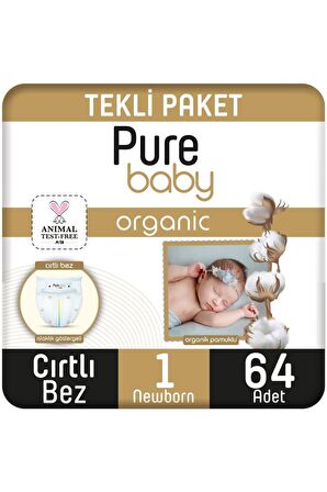 Pure Baby Organic 1 Numara Yenidoğan 64'lü Cırtlı Bez