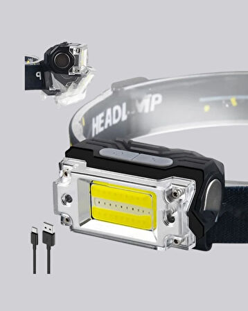 USB Şarjlı Mini LED KAFA Feneri 50m Odak 150m Geniş Aydınlatm