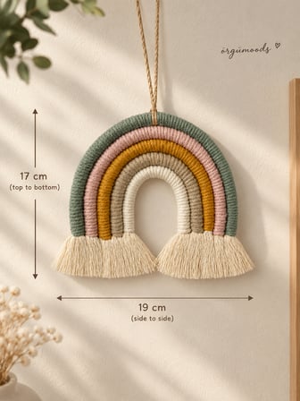 El Yapımı Makrome Gökkuşağı Duvar Süsü – 17x19 cm