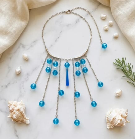 MK Design Jewelry Mavi Cam Kolye