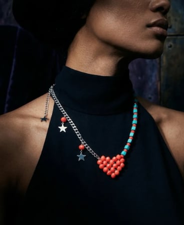 MK Design Jewelry Turquaz ve Mercan Rengi Kalpli Kolye
