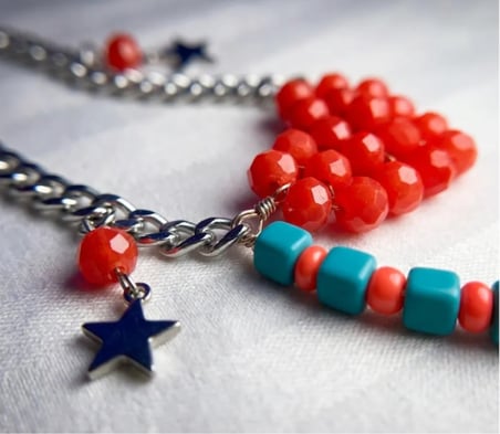 MK Design Jewelry Turquaz ve Mercan Rengi Kalpli Kolye