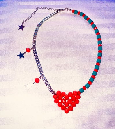 MK Design Jewelry Turquaz ve Mercan Rengi Kalpli Kolye