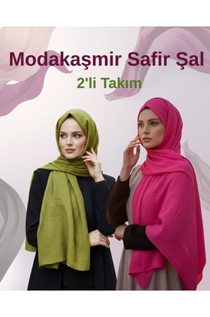 Moda Kaşmir Safir Pamuklu Şal 2'li Takım
