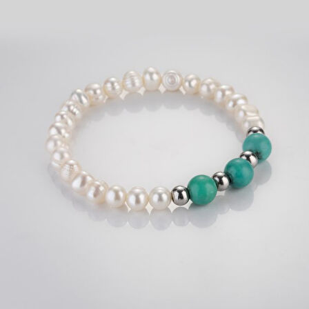 Gerçek İnci Turkuaz Taşı Bileklik MKT.1.10001.1