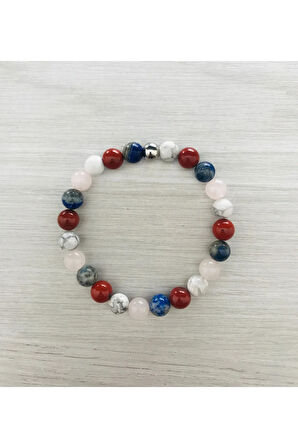 MK TASARIM GERÇEK HAVLİT, RED JASPER, LAPİS LAZULİ, PEMBE KUVARS TAŞI BİLEKLİK MKT061