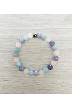 MK TASARIM GERÇEK, PEMBE KUVARS, MAVİ KUVARS, MOR KUVARS BİLEKLİK MKT064