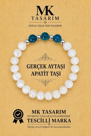 MK TASARIM GERÇEK AYTAŞI APATİT TAŞI BİLEKLİK - Mkt46005- RAHATLIK - DİNGİNLİK -ENERJİ BİLEKLİĞİ