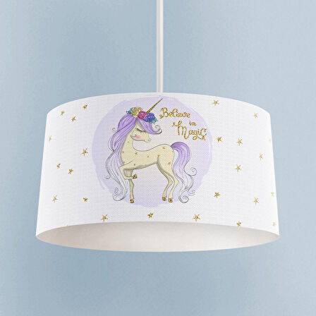 MEKTA HOME BEBEK VE ÇOCUK ODASI Yıldızlı Mavi Unicorn Desenli Avize