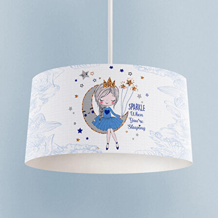 MEKTA HOME BEBEK VE ÇOCUK ODASI Ayda Oturan Kız Desenli Mavi Motifli Avize