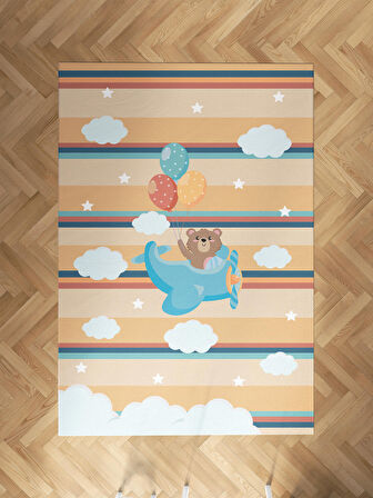 MEKTA HOME BEBEK VE ÇOCUK ODASI Uçak ve Fil Desenli Halı