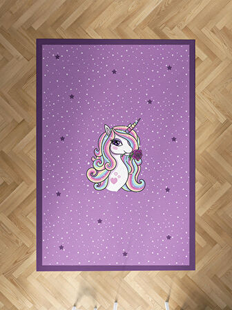 MEKTA HOME BEBEK VE ÇOCUK ODASI Mor Unicorn Desenli Halı