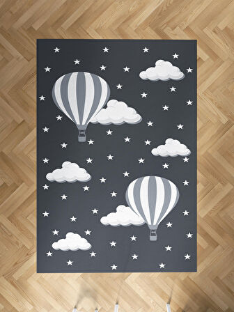 MEKTA HOME BEBEK VE ÇOCUK ODASI Bulutlu Yıldız ve Uçan Balon Desenli Halı