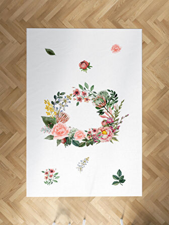 MEKTA HOME BEBEK VE ÇOCUK ODASI Çiçekli Çelenk Desenli Halı