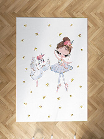 MEKTA HOME BEBEK VE ÇOCUK ODASI Balerin Kız ve Kuğu Desenli Halı