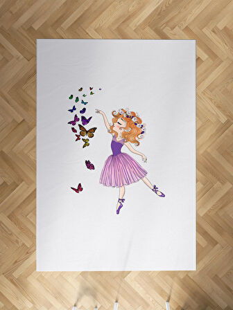 MEKTA HOME BEBEK VE ÇOCUK ODASI Kelebekli Prenses Kız Desenli Halı