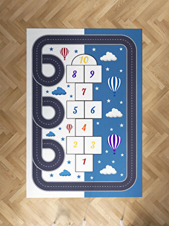 MEKTA HOME BEBEK VE ÇOCUK ODASI Yollu ve Seksek Desenli Halı