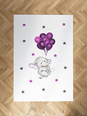 MEKTA HOME BEBEK VE ÇOCUK ODASI Filli ve Mor Balon Desenli Halı