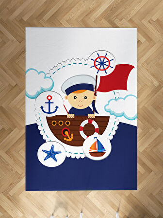 MEKTA HOME BEBEK VE ÇOCUK ODASI Küçük Denizci Kaptan Desenli Halı