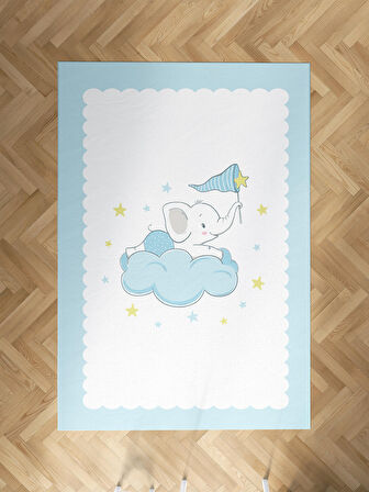 MEKTA HOME BEBEK VE ÇOCUK ODASI Bulut Üzerinde Uçan Fil Desenli Halı