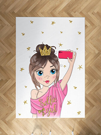 MEKTA HOME BEBEK VE ÇOCUK ODASI Selfie Yapan Prenses Kız Desenli Halı