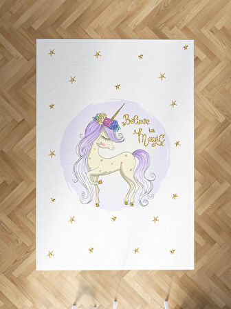 MEKTA HOME BEBEK VE ÇOCUK ODASI Yıldızlı Mavi Unicorn Desenli Halı