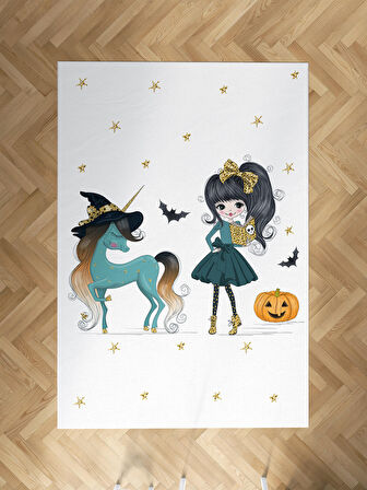 MEKTA HOME BEBEK VE ÇOCUK ODASI Bal Kabaklı Unicorn Desenli Halı