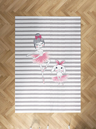 MEKTA HOME BEBEK VE ÇOCUK ODASI Tavşanlı Balerin Kız Desenli Halı