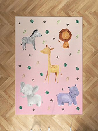 MEKTA HOME BEBEK VE ÇOCUK ODASI Safari Desenli Pembe Halı