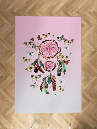 MEKTA HOME BEBEK VE ÇOCUK ODASI Kelebek Desenli Pembe Halı