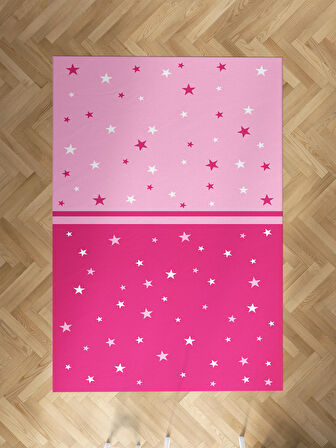 MEKTA HOME BEBEK VE ÇOCUK ODASI İki Renkli Yıldızlı Pembe Halı