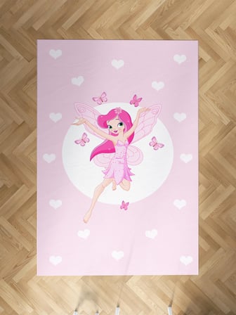 MEKTA HOME BEBEK VE ÇOCUK ODASI Uçan Peri Kızı ve Kalp Desenli Halı 