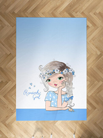 MEKTA HOME BEBEK VE ÇOCUK ODASI Romantic Girl Desenli Mavi Halı